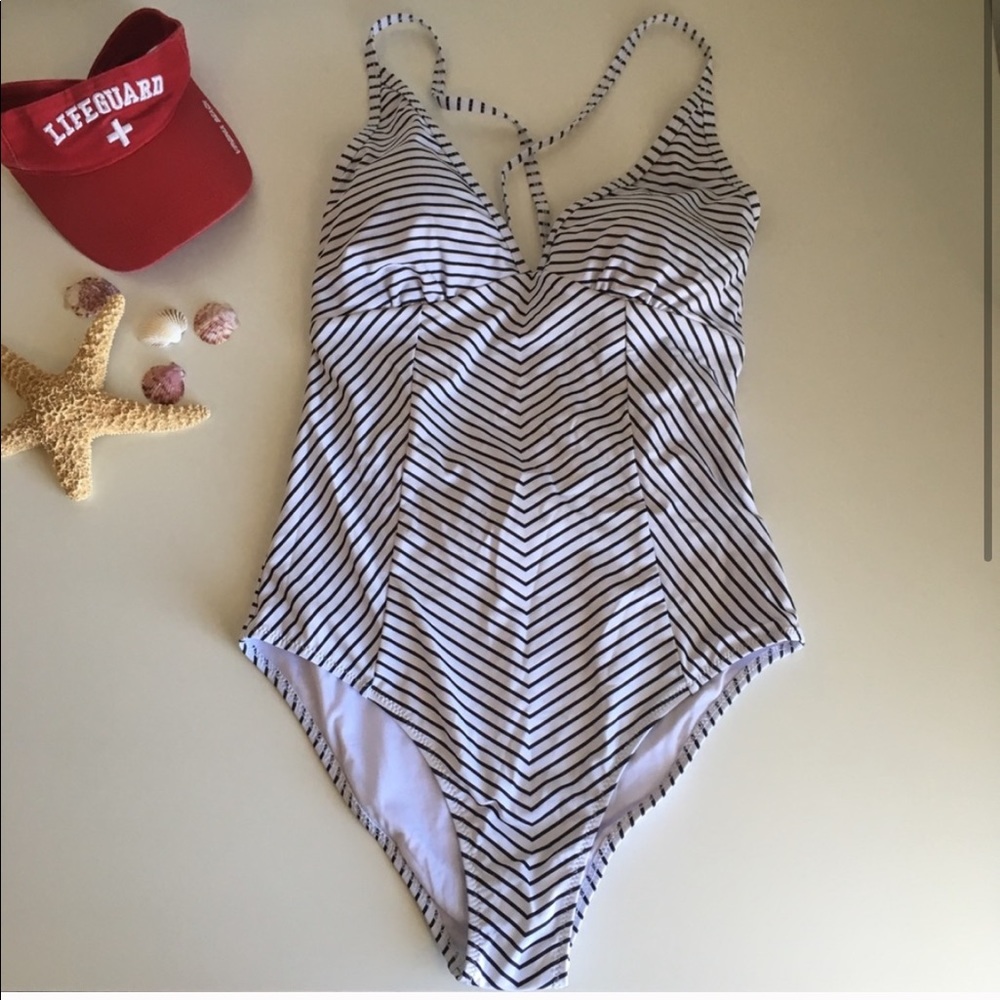 Black and White Striped Cupshe One Piece (Small)